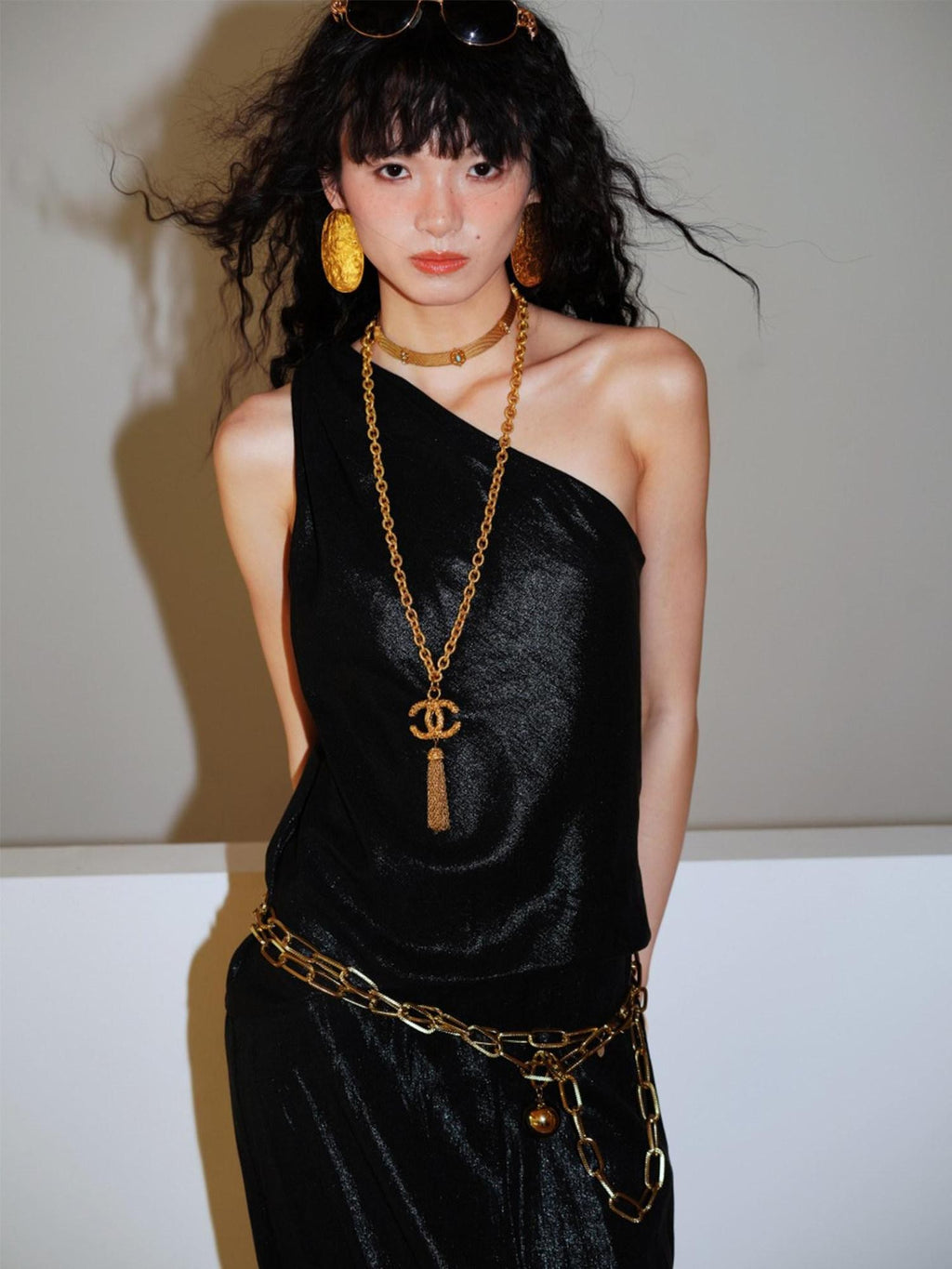 badtaste Gold One Shoulder Solid Women's Linen Ramie Halter Maxi Dresses