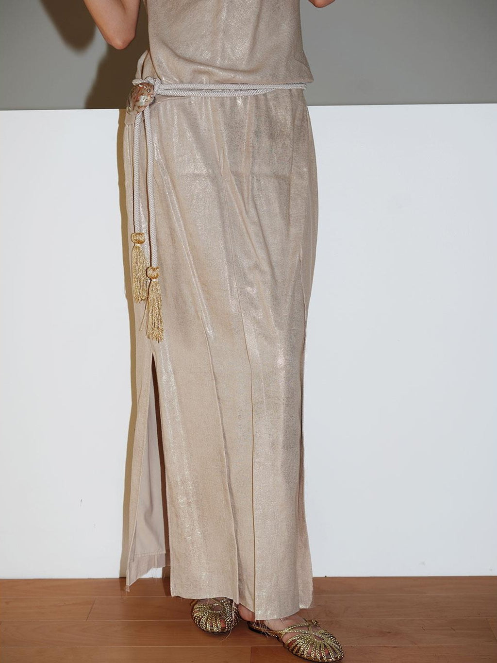 badtaste Gold One Shoulder Solid Women's Linen Ramie Halter Maxi Dresses