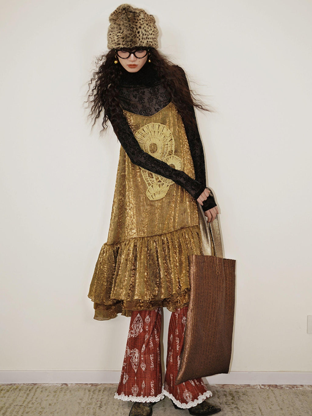 badtaste Gold Shimmer Pleated Semi Sheer Women's Polyester Slip Midi Dresses