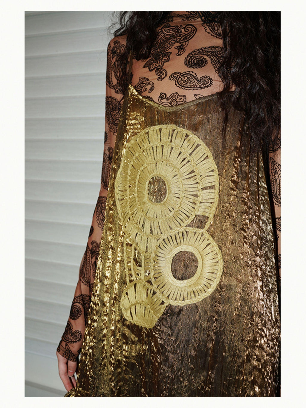 badtaste Gold Shimmer Pleated Semi Sheer Women's Polyester Slip Midi Dresses