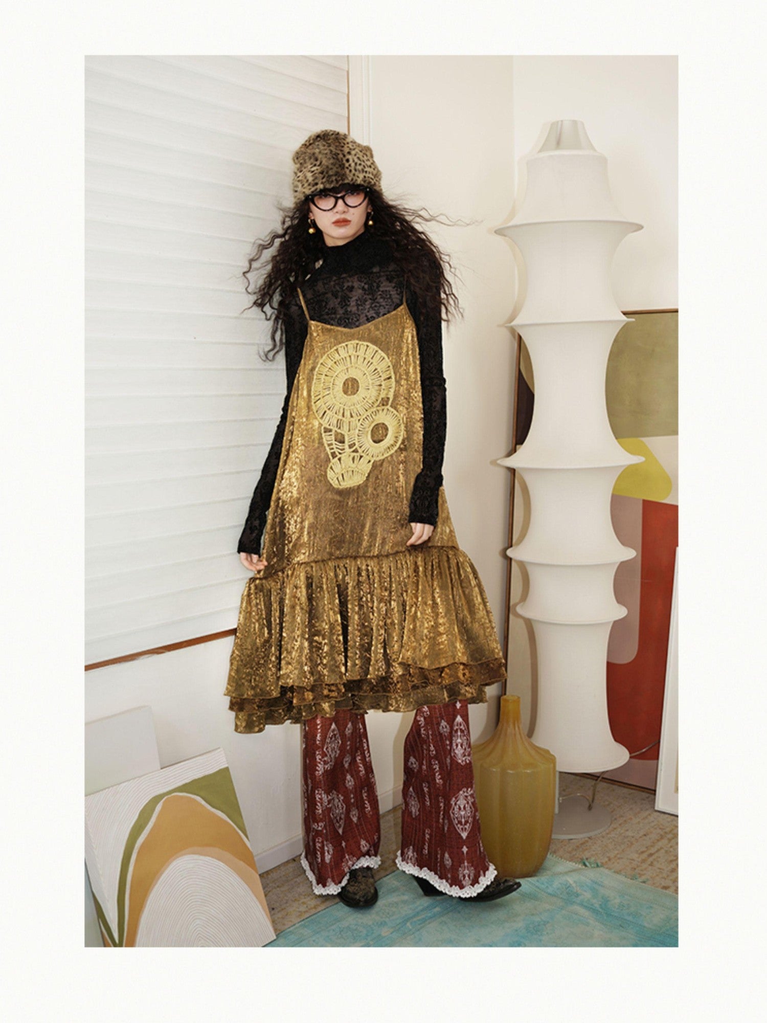 badtaste Gold Shimmer Pleated Semi Sheer Women's Polyester Slip Midi Dresses
