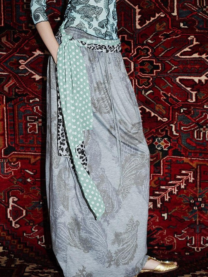 badtaste Heather Grey Paisley Knit Straight Low Waist Women's Lyocell Maxi Skirts