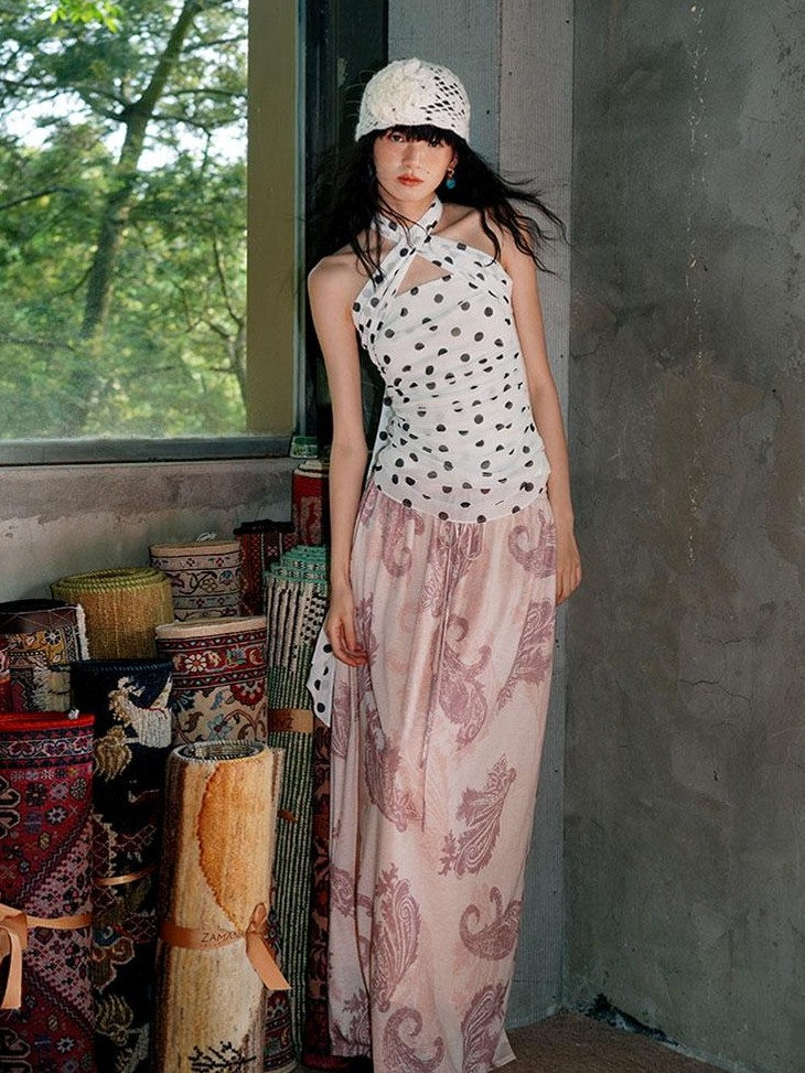 badtaste Heather Grey Paisley Knit Straight Low Waist Women's Lyocell Maxi Skirts