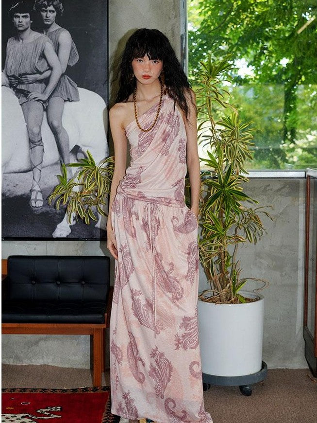 badtaste Heather Grey Paisley Knit Straight Low Waist Women's Lyocell Maxi Skirts