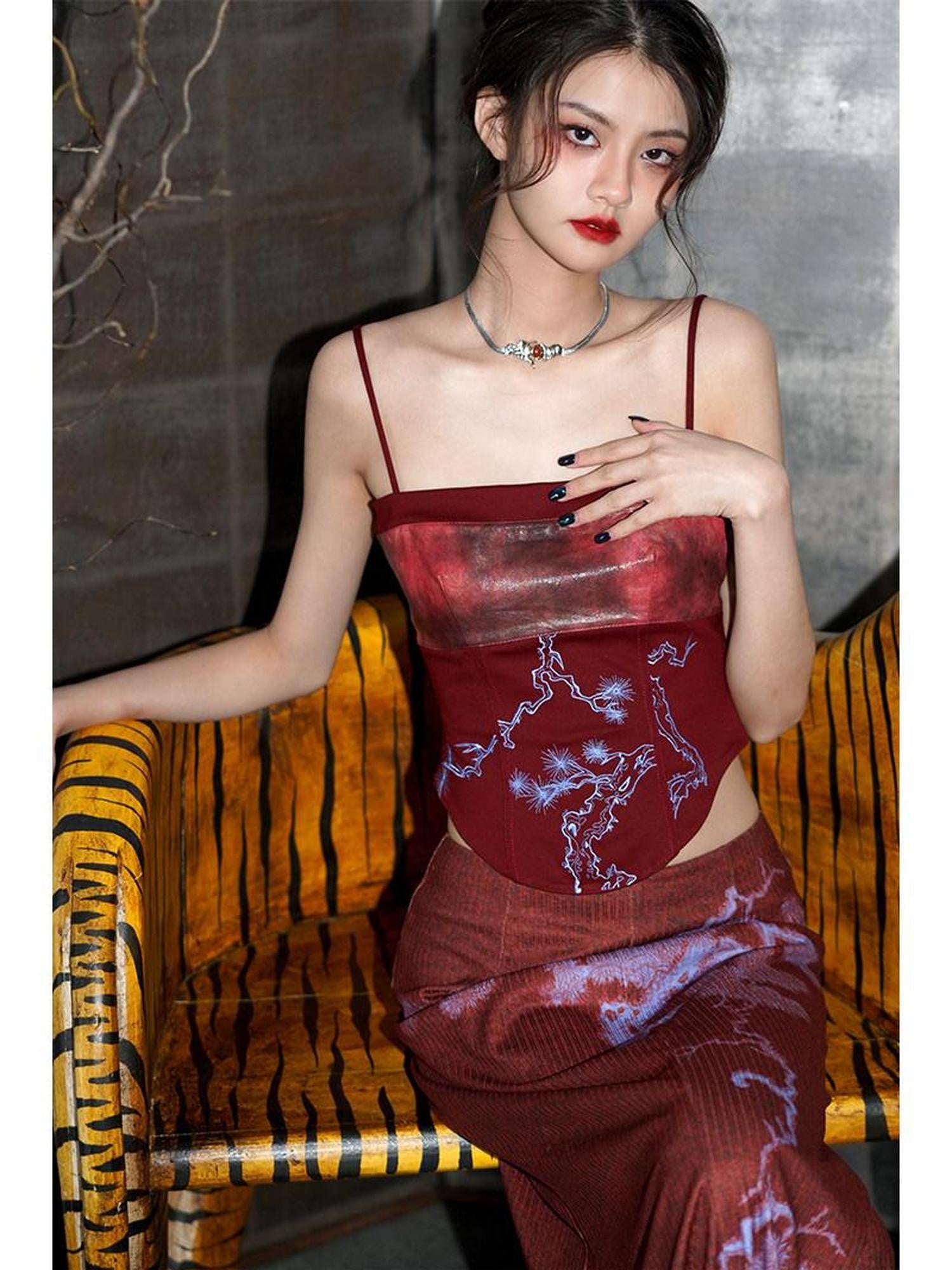badtaste High Waist Slimming Embroidered Patchwork Neo Chinese Western Women's Camisoles