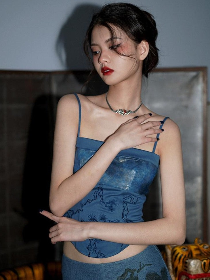 badtaste High Waist Slimming Embroidered Patchwork Neo Chinese Western Women's Camisoles