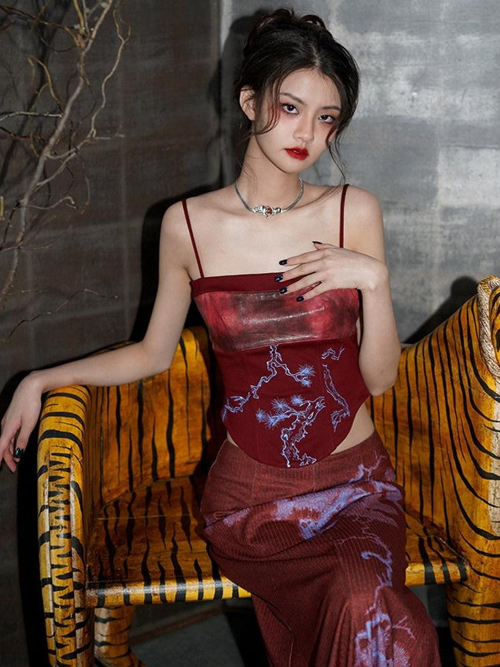 badtaste High Waist Slimming Embroidered Patchwork Neo Chinese Western Women's Camisoles