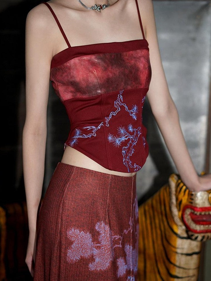 badtaste High Waist Slimming Embroidered Patchwork Neo Chinese Western Women's Camisoles