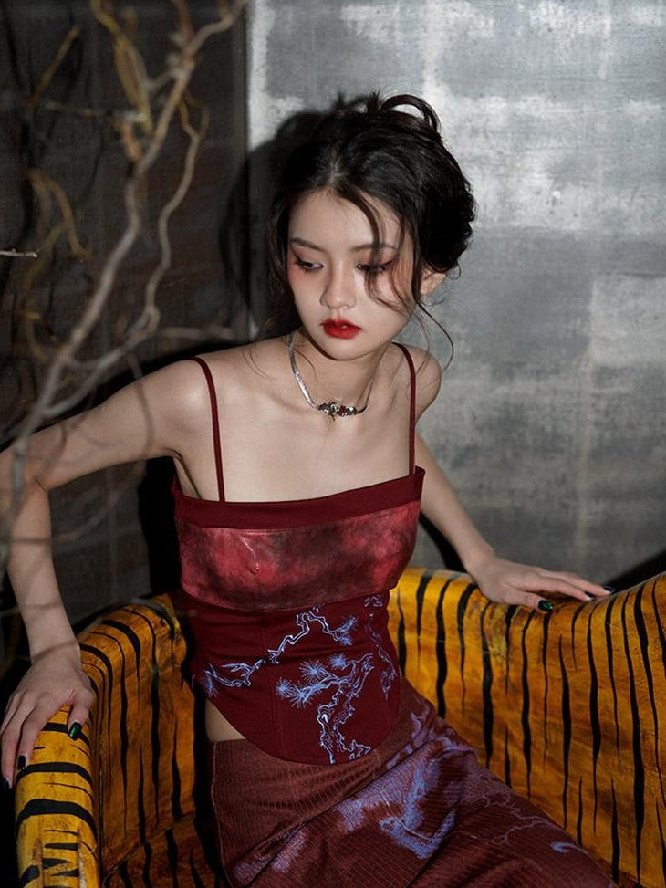 badtaste High Waist Slimming Embroidered Patchwork Neo Chinese Western Women's Camisoles