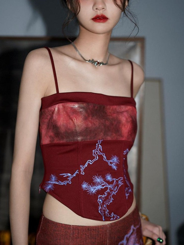 badtaste High Waist Slimming Embroidered Patchwork Neo Chinese Western Women's Camisoles