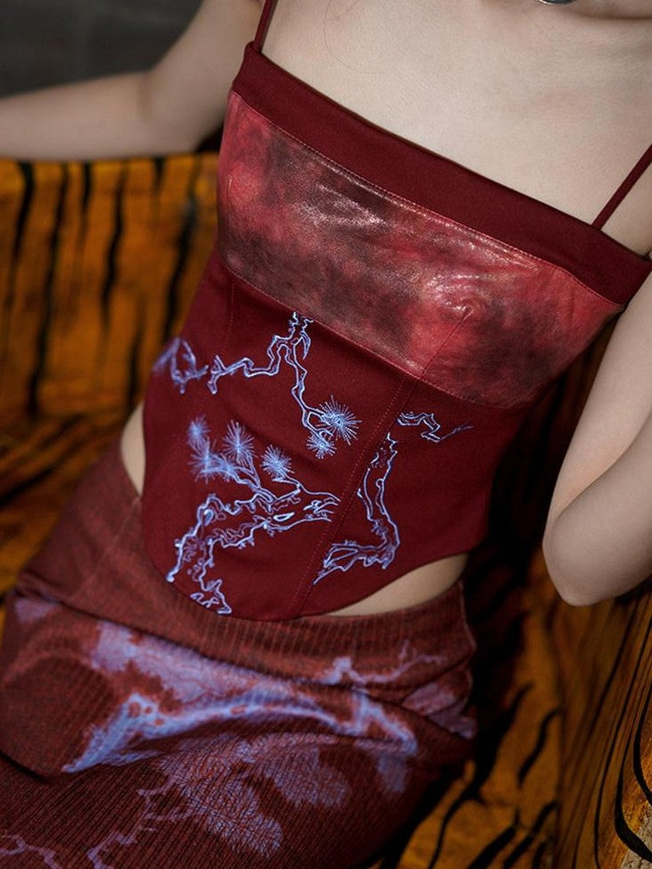badtaste High Waist Slimming Embroidered Patchwork Neo Chinese Western Women's Camisoles