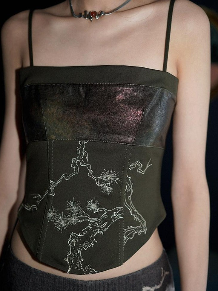 badtaste High Waist Slimming Embroidered Patchwork Neo Chinese Western Women's Camisoles