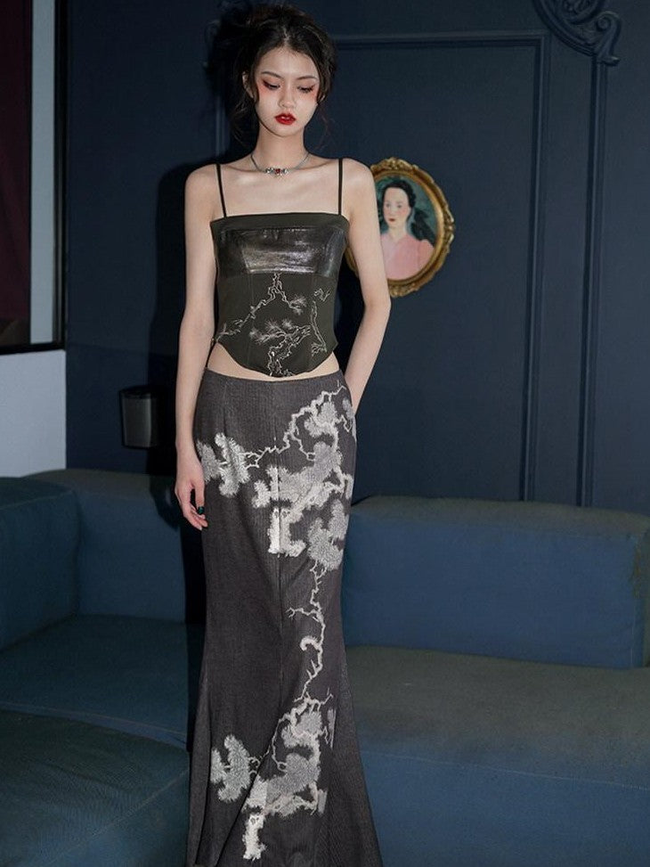 badtaste High Waist Slimming Embroidered Patchwork Neo Chinese Western Women's Camisoles