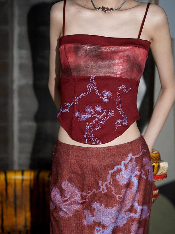 badtaste High Waist Slimming Embroidered Patchwork Neo Chinese Western Women's Camisoles