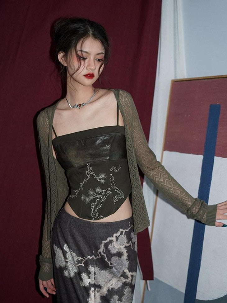 badtaste High Waist Slimming Embroidered Patchwork Neo Chinese Western Women's Camisoles
