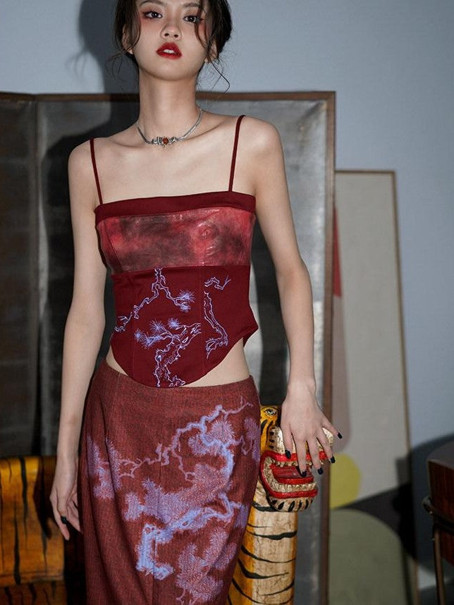 badtaste High Waist Slimming Embroidered Patchwork Neo Chinese Western Women's Camisoles