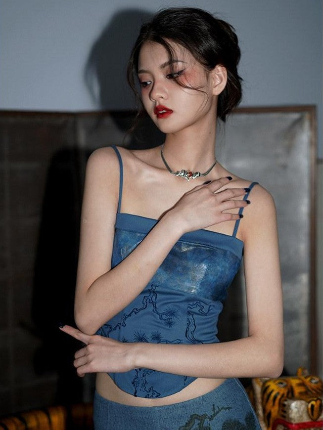 badtaste High Waist Slimming Embroidered Patchwork Neo Chinese Western Women's Camisoles