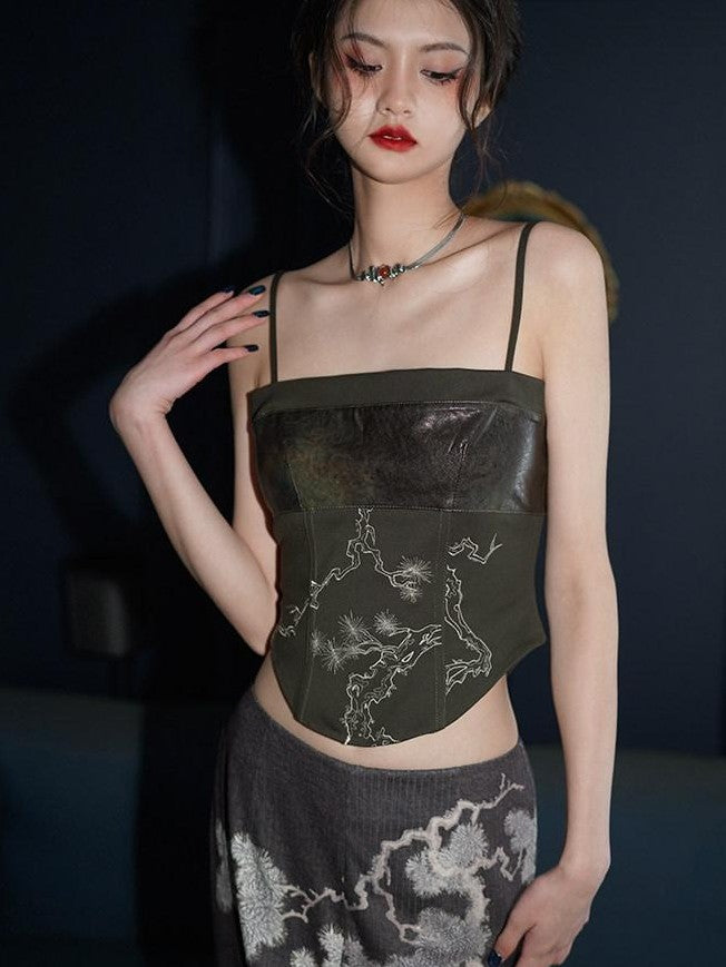 badtaste High Waist Slimming Embroidered Patchwork Neo Chinese Western Women's Camisoles