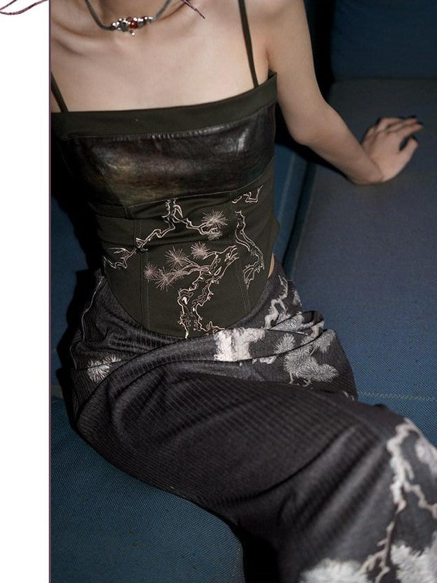 badtaste High Waist Slimming Embroidered Patchwork Neo Chinese Western Women's Camisoles