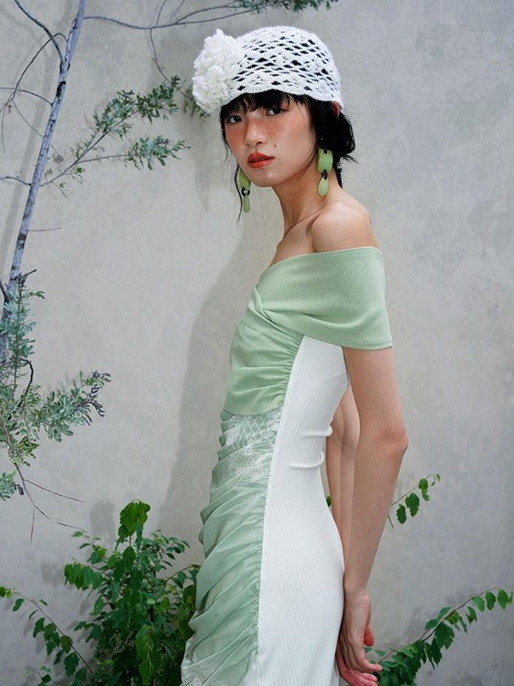 badtaste Jade Chinese Print Slim Fit Multiway Off Shoulder Women's Strapless Maxi Dresses