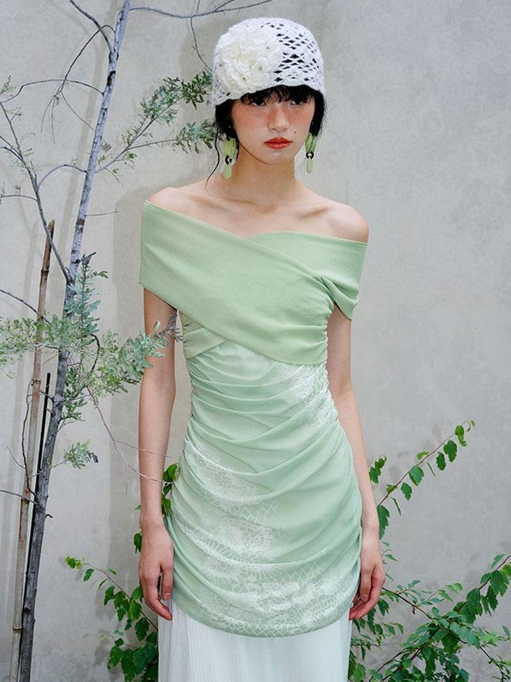 badtaste Jade Chinese Print Slim Fit Multiway Off Shoulder Women's Strapless Maxi Dresses