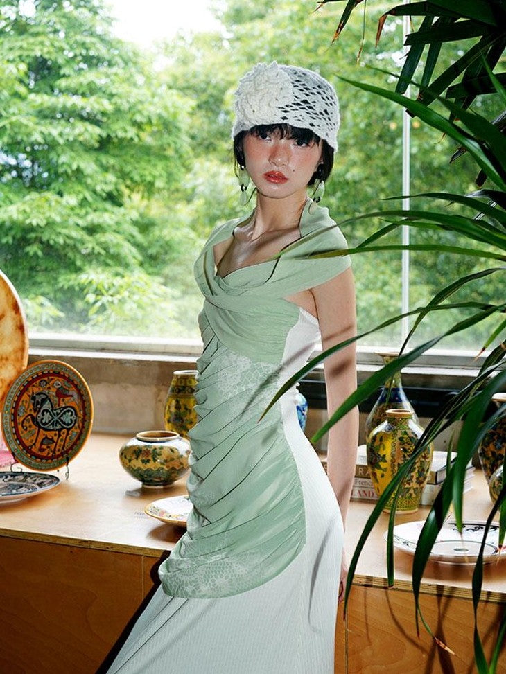 badtaste Jade Chinese Print Slim Fit Multiway Off Shoulder Women's Strapless Maxi Dresses