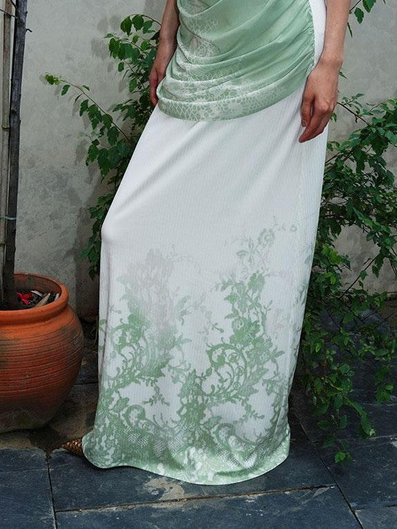 badtaste Jade Chinese Print Slim Fit Multiway Off Shoulder Women's Strapless Maxi Dresses