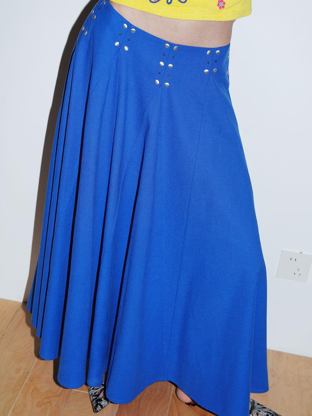 badtaste Klein Blue Rhinestone Long Loose Flared Low Waist Women's A-line Skirts