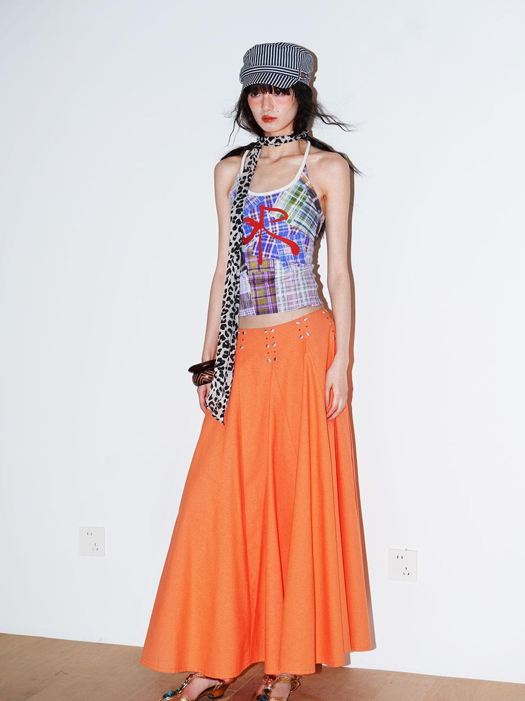 badtaste Klein Blue Rhinestone Long Loose Flared Low Waist Women's A-line Skirts