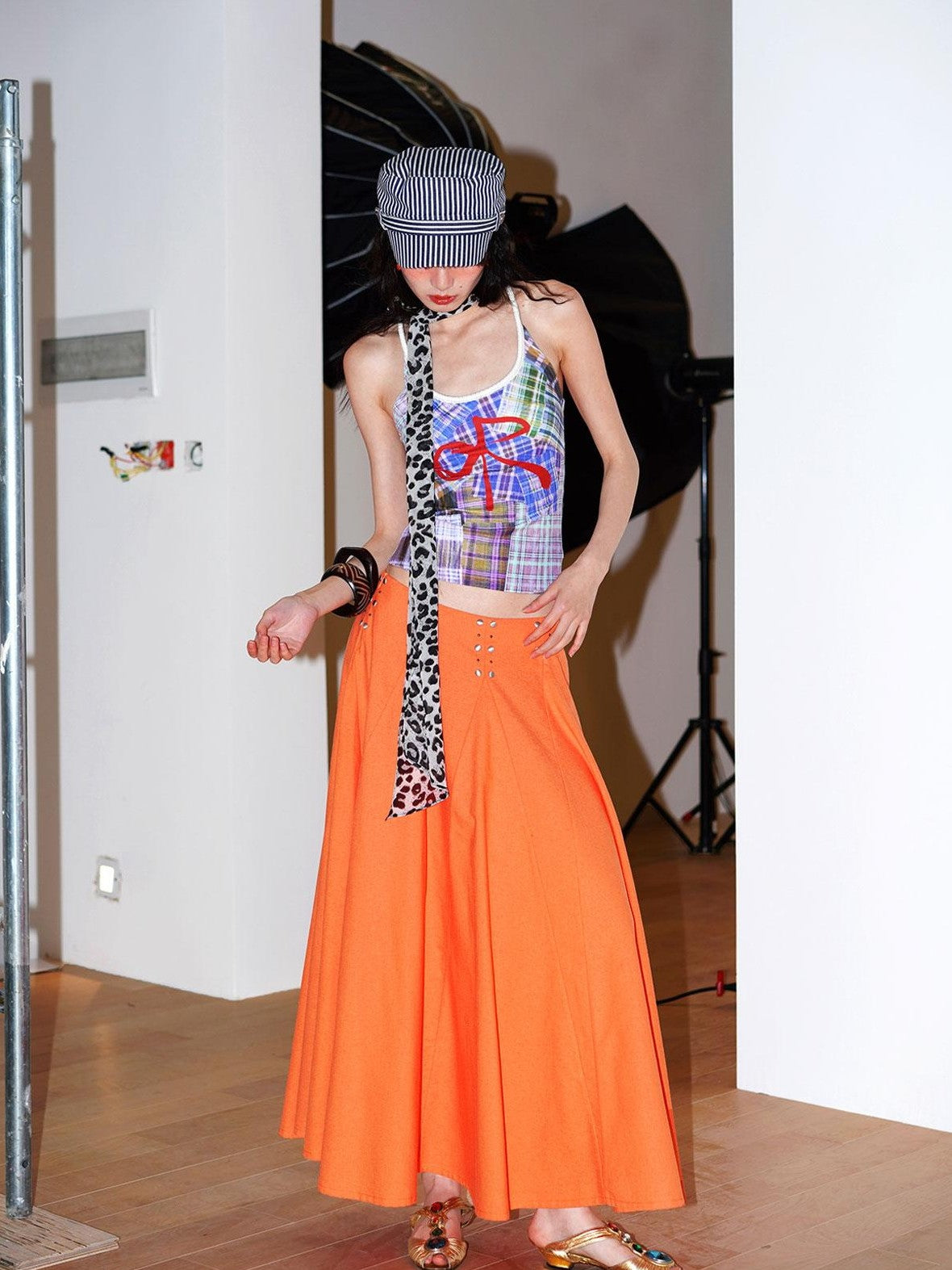 badtaste Klein Blue Rhinestone Long Loose Flared Low Waist Women's A-line Skirts