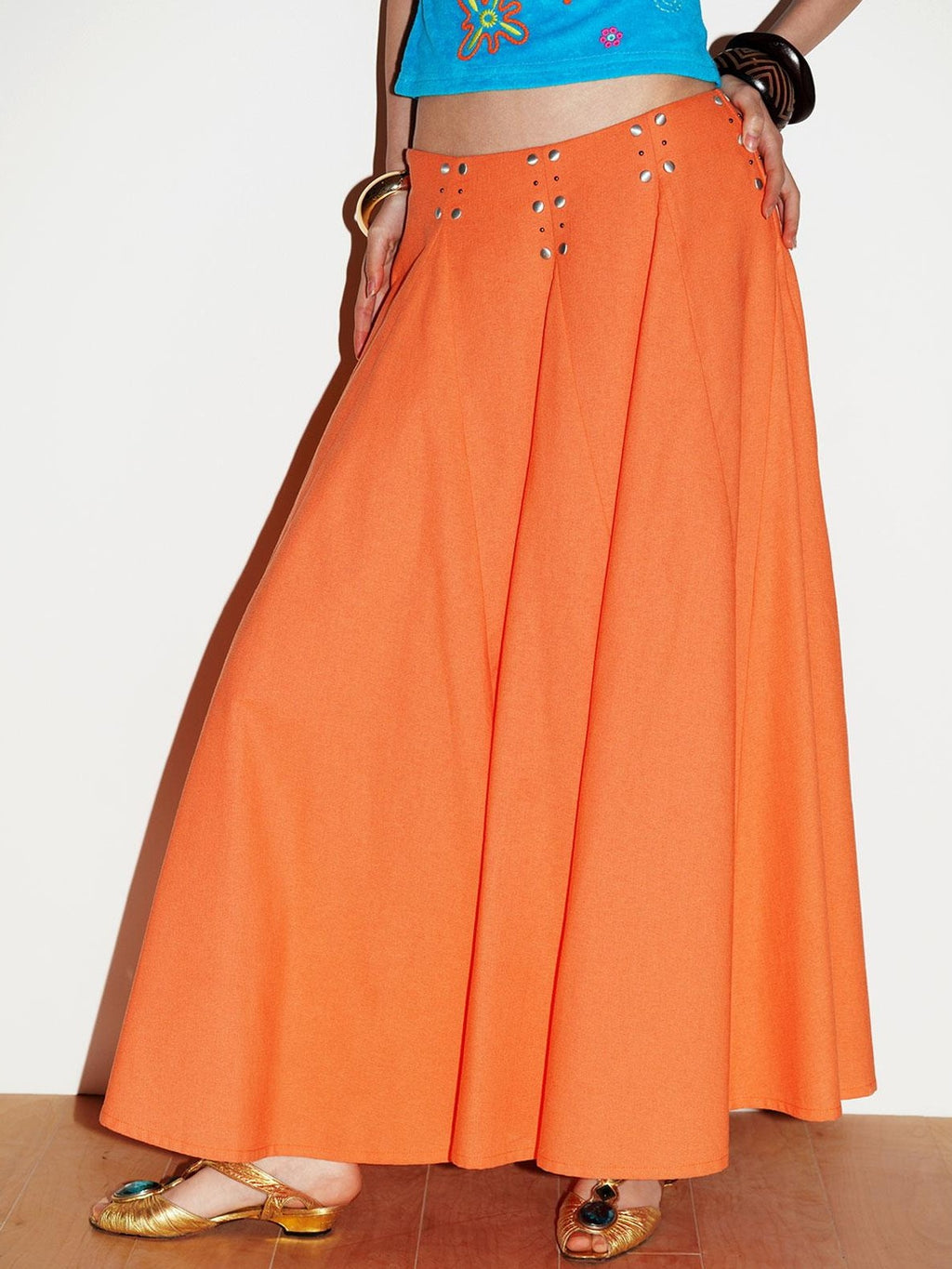 badtaste Klein Blue Rhinestone Long Loose Flared Low Waist Women's A-line Skirts