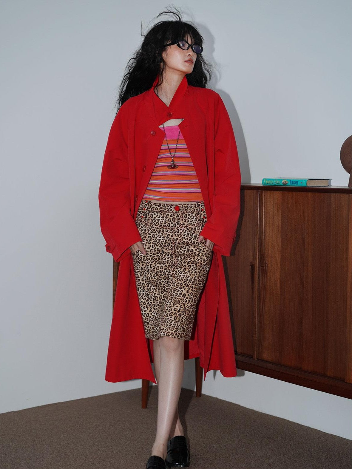 badtaste Leopard Embroidered Slim Split Low Waist Women's Suede Pencil Skirts