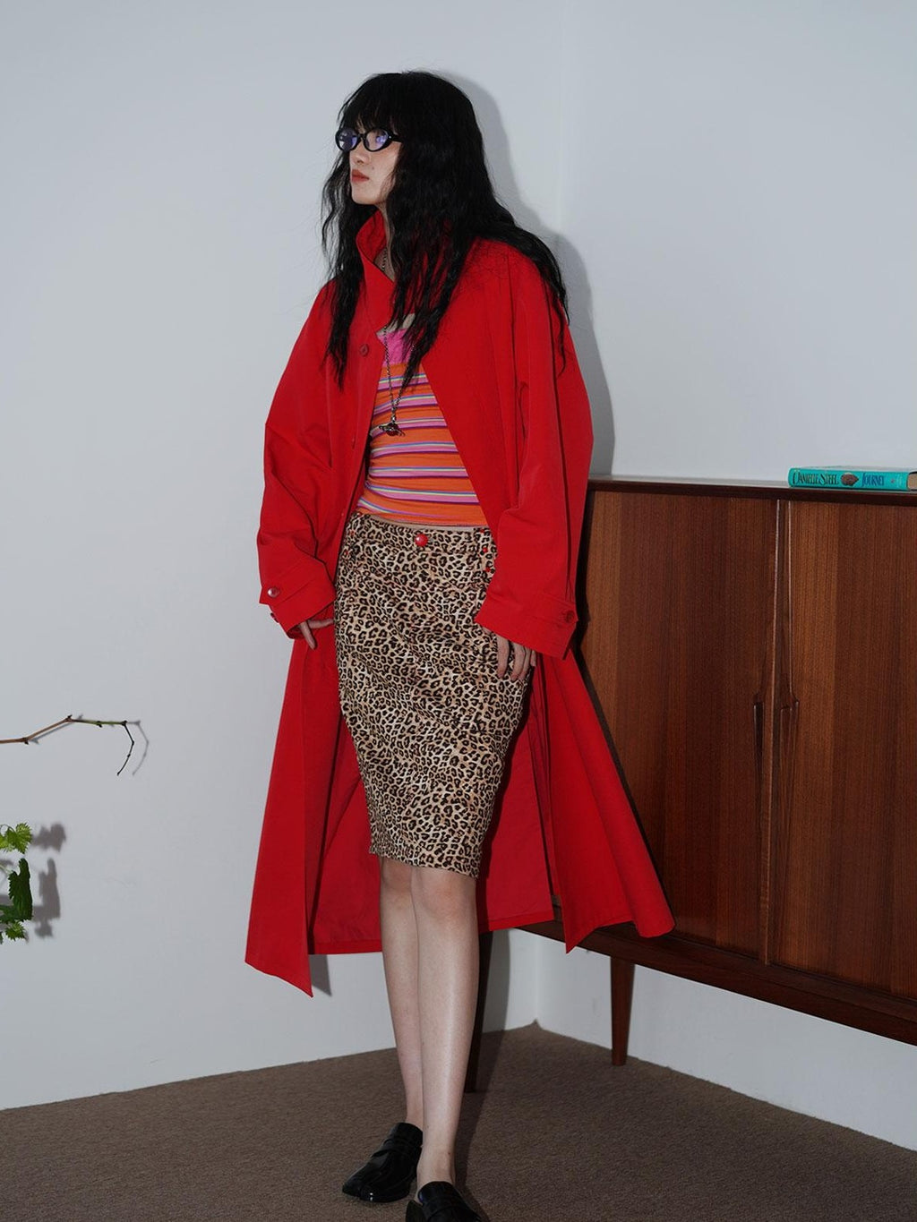 badtaste Leopard Embroidered Slim Split Low Waist Women's Suede Pencil Skirts