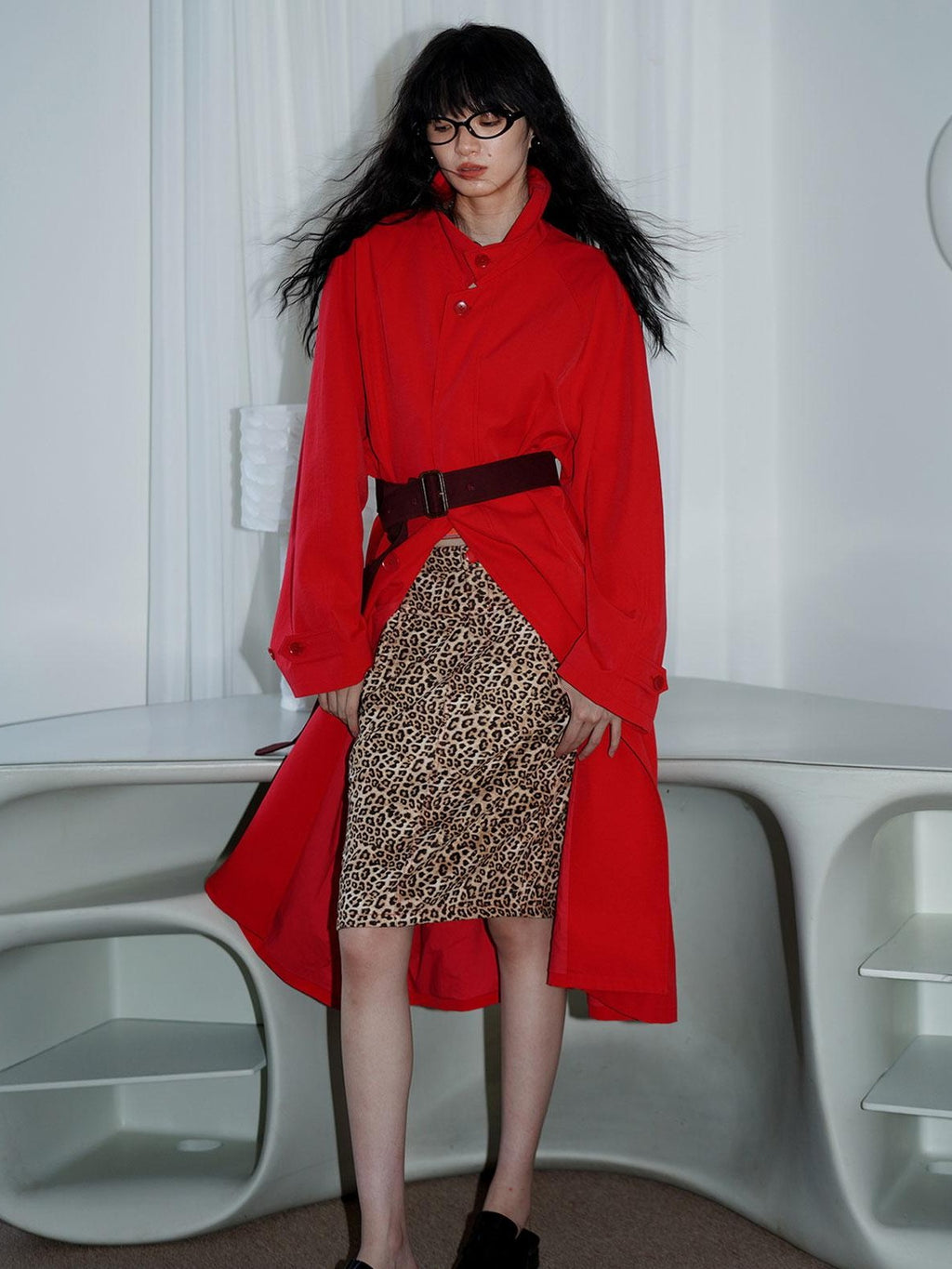 badtaste Leopard Embroidered Slim Split Low Waist Women's Suede Pencil Skirts