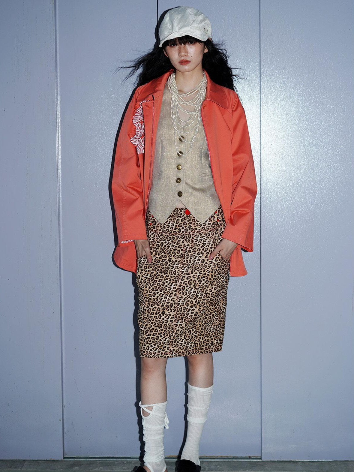 badtaste Leopard Embroidered Slim Split Low Waist Women's Suede Pencil Skirts