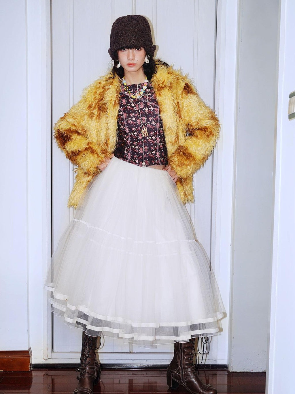 badtaste Leopard Print Floral Patchwork Slim Women's Fleece Long Sleeve T-shirts