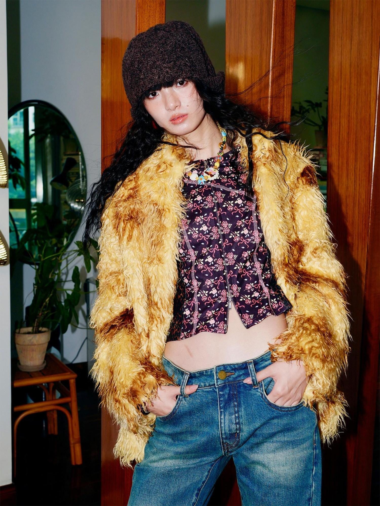 badtaste Leopard Print Floral Patchwork Slim Women's Fleece Long Sleeve T-shirts