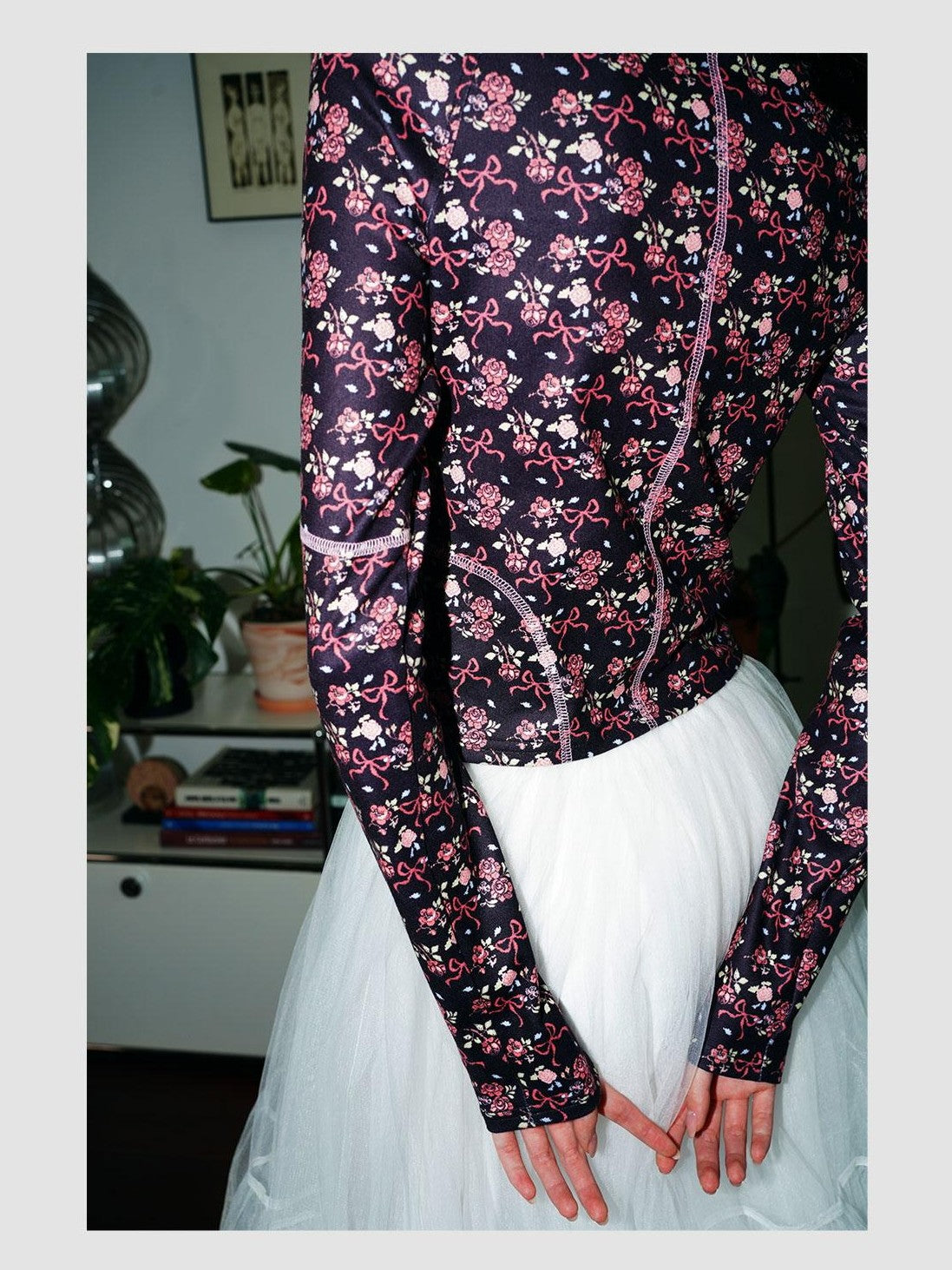 badtaste Leopard Print Floral Patchwork Slim Women's Fleece Long Sleeve T-shirts