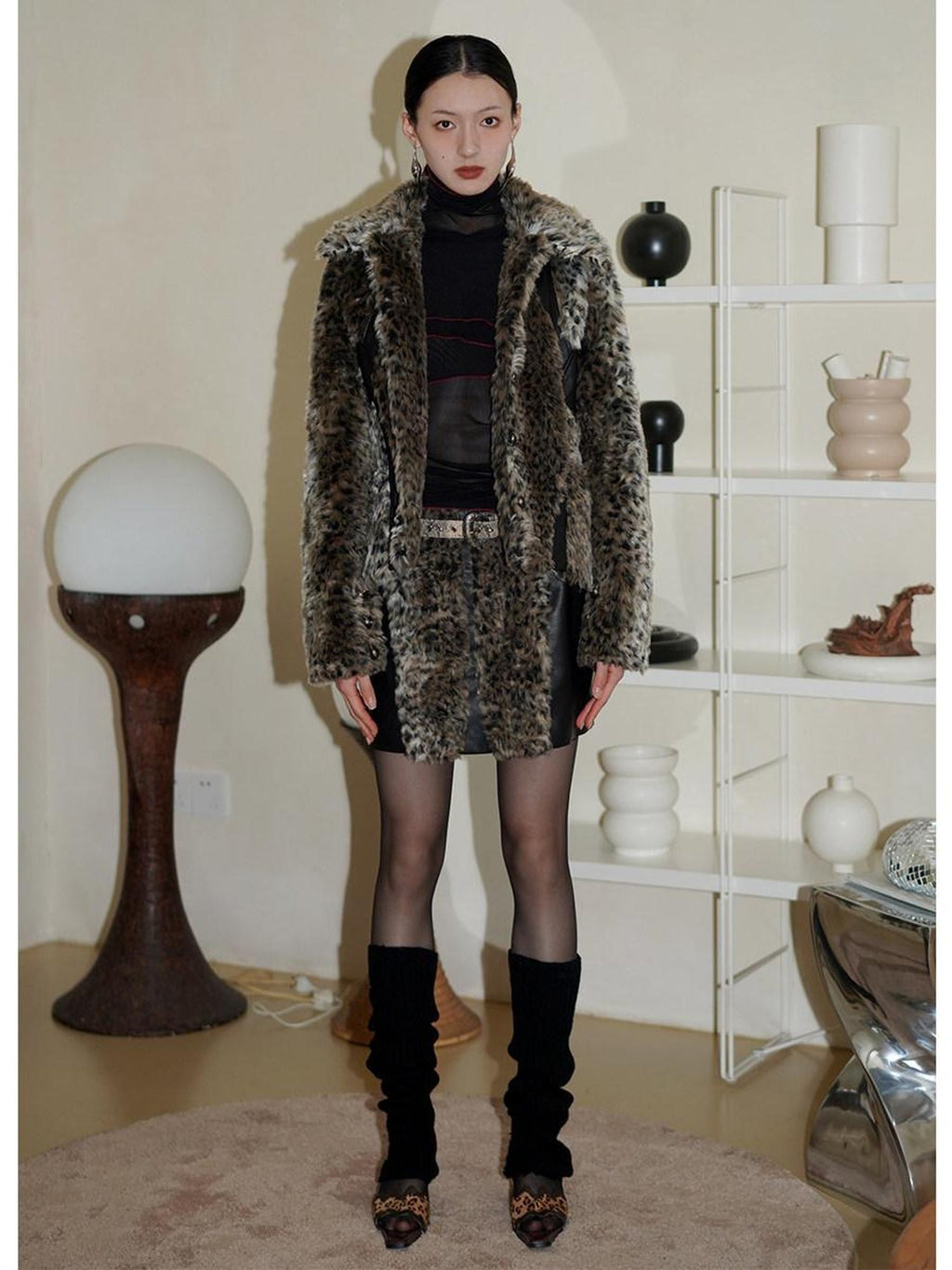 badtaste Leopard Print Short Loose Long Sleeve Thick Women's Faux Fur Coats