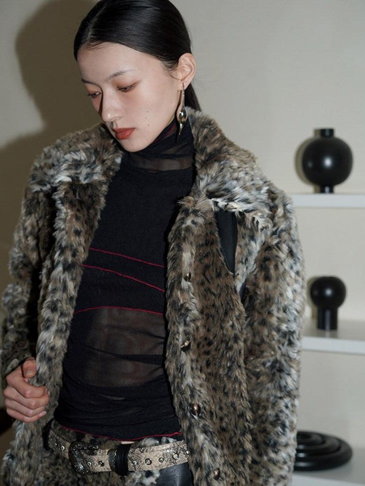 badtaste Leopard Print Short Loose Long Sleeve Thick Women's Faux Fur Coats