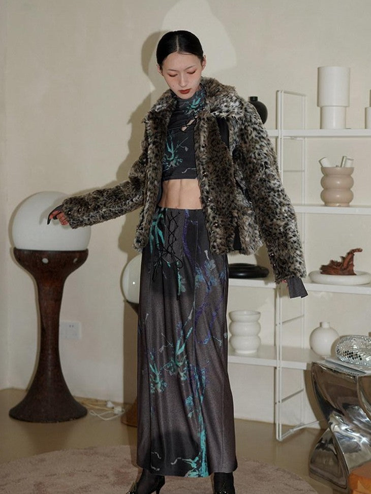 badtaste Leopard Print Short Loose Long Sleeve Thick Women's Faux Fur Coats