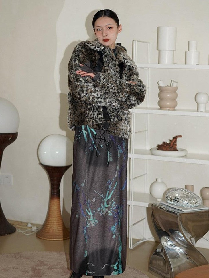 badtaste Leopard Print Short Loose Long Sleeve Thick Women's Faux Fur Coats