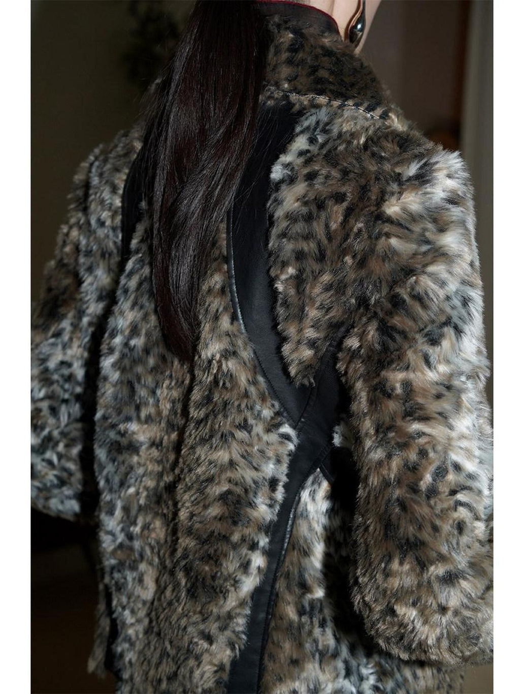 badtaste Leopard Print Short Loose Long Sleeve Thick Women's Faux Fur Coats