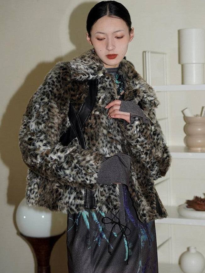 badtaste Leopard Print Short Loose Long Sleeve Thick Women's Faux Fur Coats