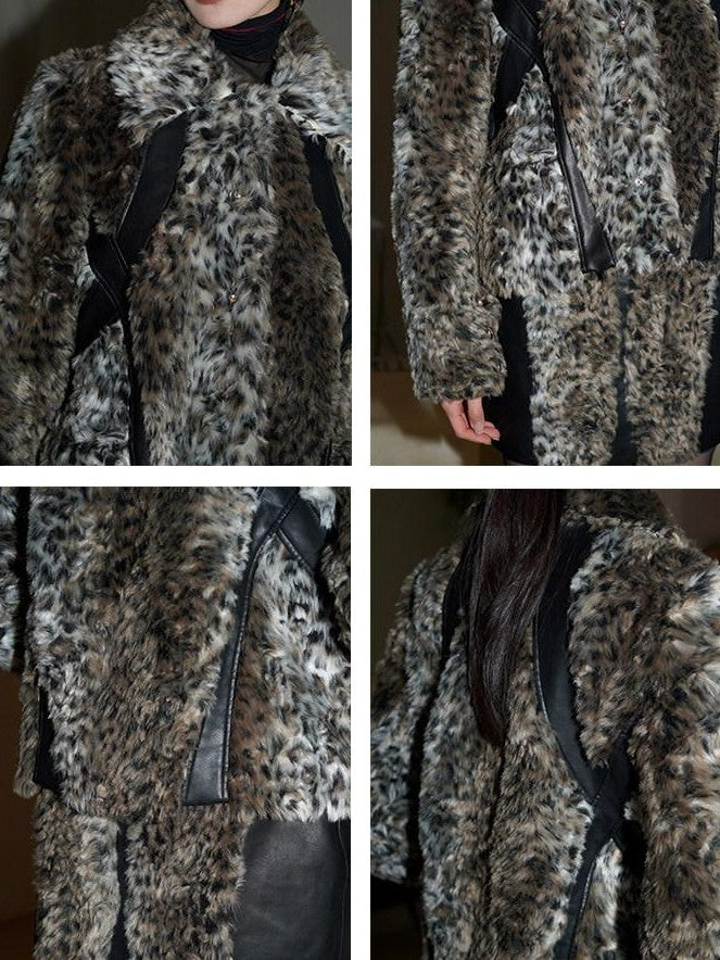 badtaste Leopard Print Short Loose Long Sleeve Thick Women's Faux Fur Coats