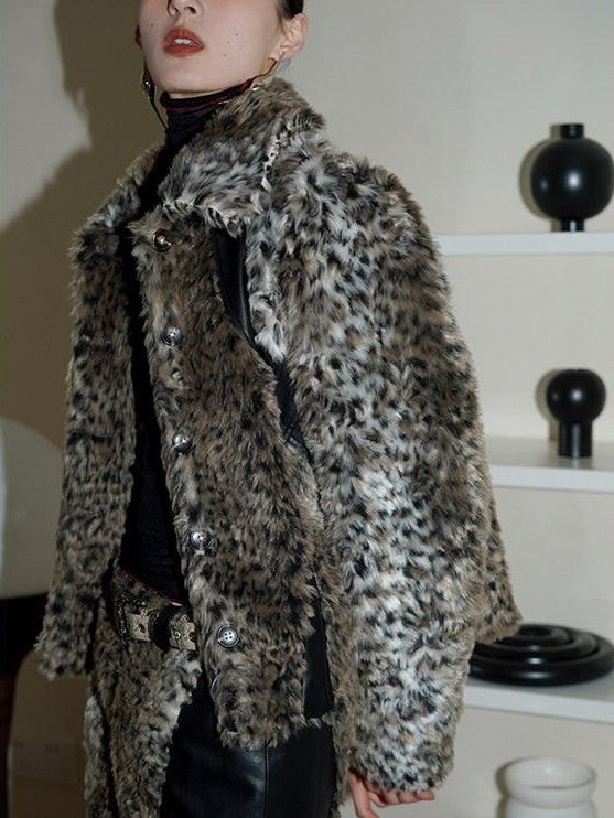 badtaste Leopard Print Short Loose Long Sleeve Thick Women's Faux Fur Coats