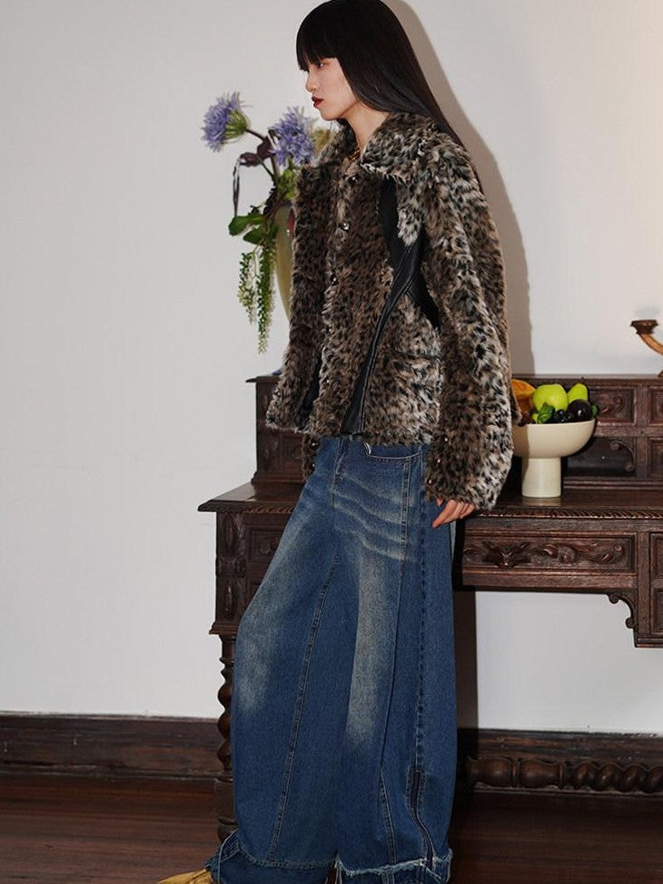 badtaste Leopard Print Short Loose Vintage Western Women's Faux Fur Coats