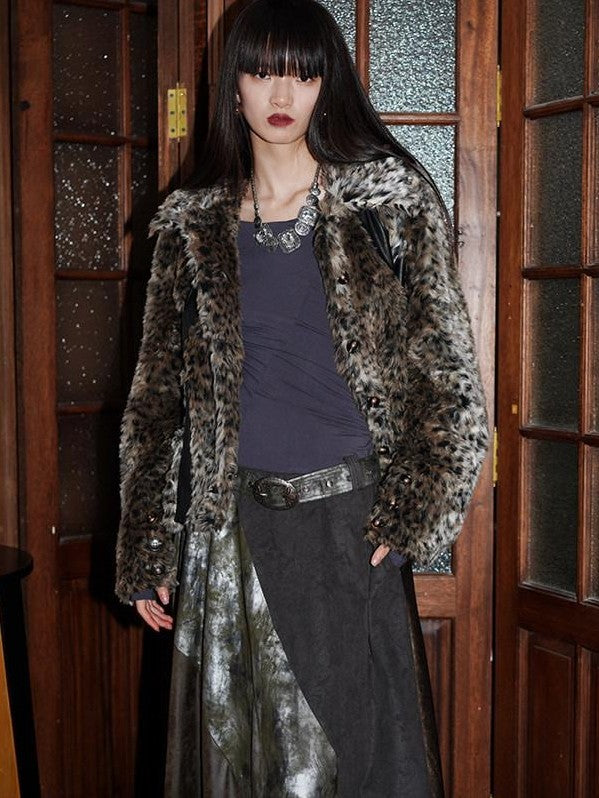 badtaste Leopard Print Short Loose Vintage Western Women's Faux Fur Coats