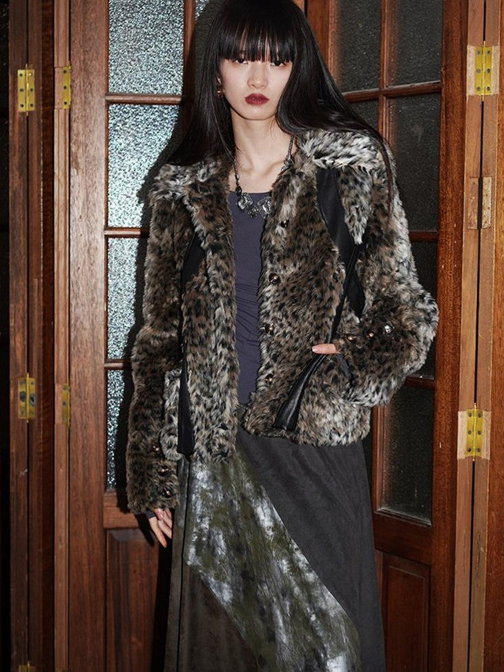 badtaste Leopard Print Short Loose Vintage Western Women's Faux Fur Coats