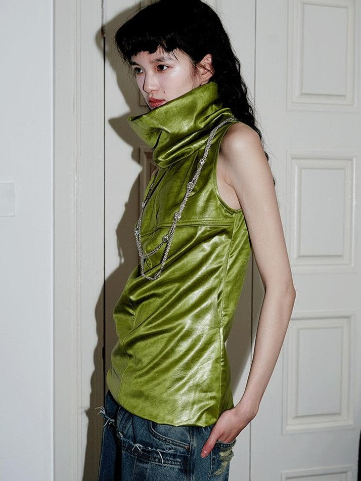 badtaste Light Reflective Pleated High Neck Floral Women's Slim Textured Tank Tops